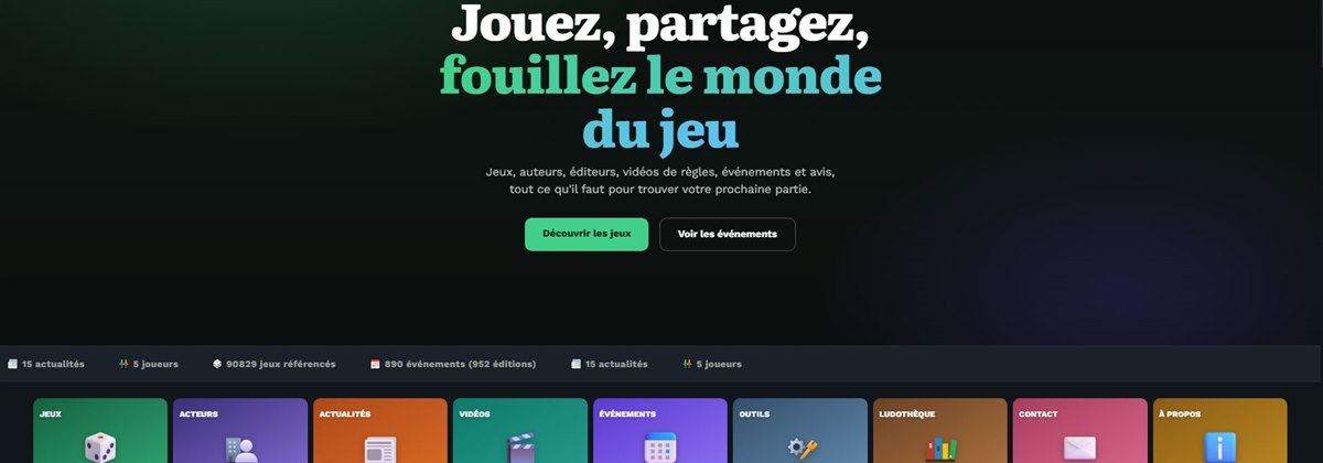 Nouvelle page d'accueil : un menu qui vous suit pour explorer les jeux de société