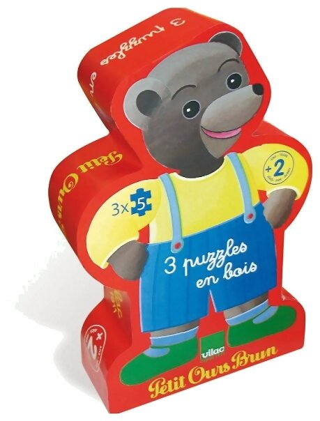 3 Puzzle En Bois - Petit Ours Brun - 3x5 Pièces
