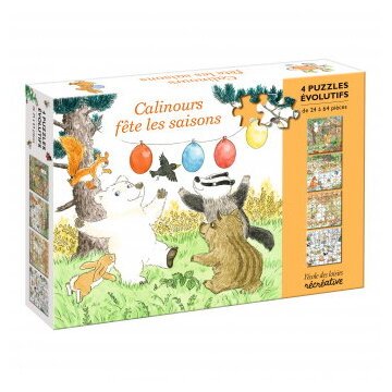 4 Puzzles Évolutifs - Calinours Fête Les Saisons - De 24 à 64 Pièces