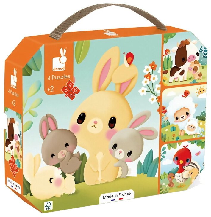 Puzzles Évolutifs - Animaux Ferme - 6+9+12+16 Pièces