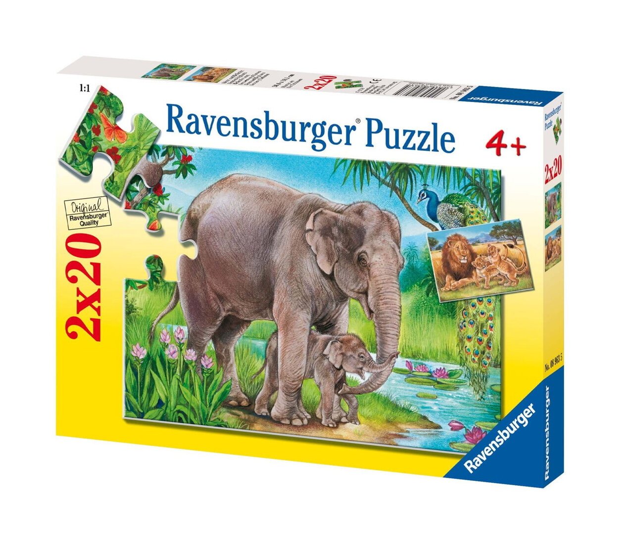 Puzzle - Lions Et Éléphants - 2x20 Pièces
