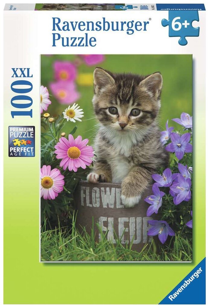 Puzzle - Chaton parmi les fleurs - 100 pièces - XXL
