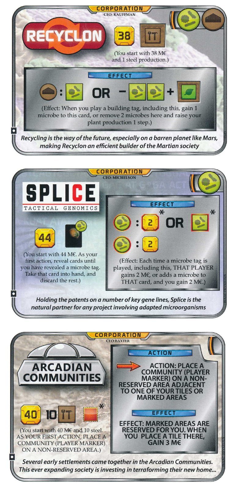 Terraforming Mars - Cartes "Corporation" créées par les joueurs (BGG)