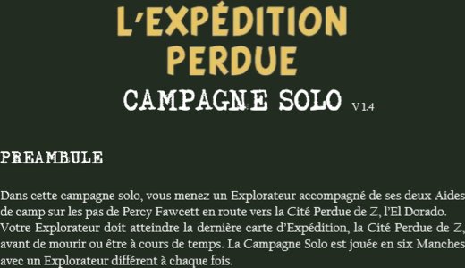 L'Expédition Perdue - campagne solo