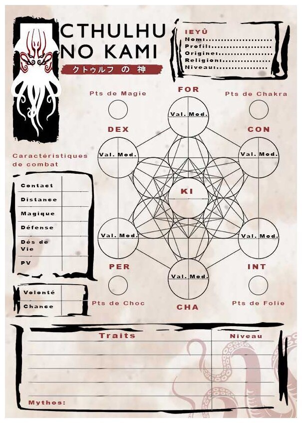Cthulhu No Kami - Bloc de 30 fiches de personnages