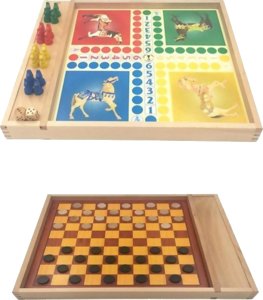 Jeu de dames et petits chevaux en bois