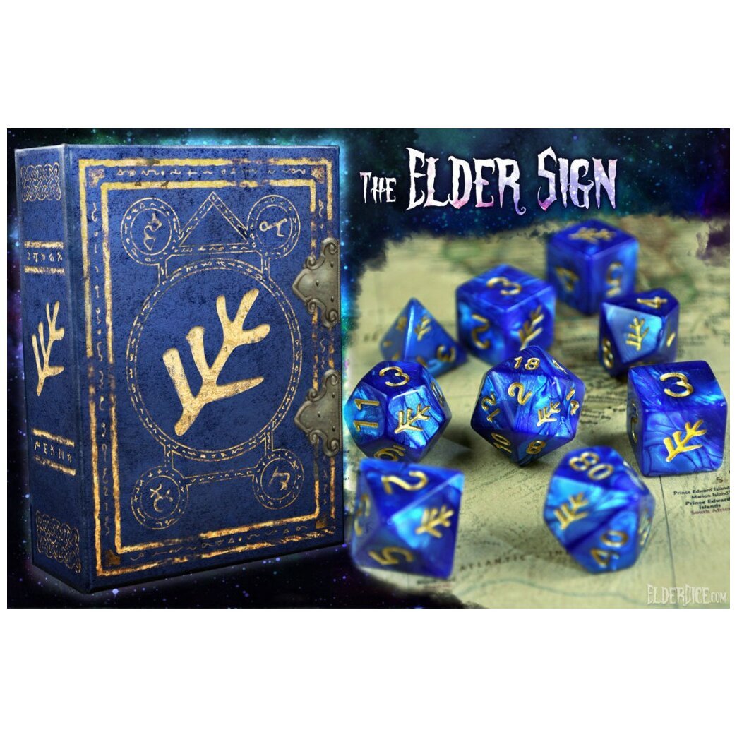 Set de 9 Dés JDR Elder Dice : Lovecraft Elder Sign (Blue Aether)