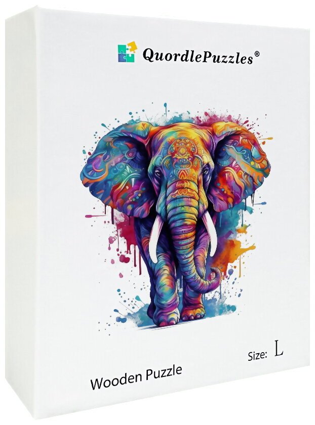 Puzzle En Bois Bleu Éléphant Arc-En-Ciel
