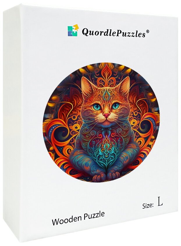 Puzzle En Bois - Chat Mandala - Seigneur Du Feu